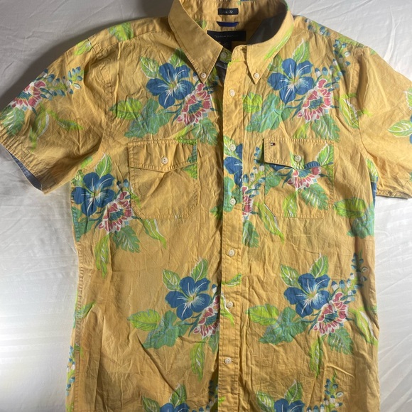 Tommy Hilfiger Other - Tommy Hilfiger Yellow Floral Short-Sleeve Button-Down Shirt with Blue Flowers